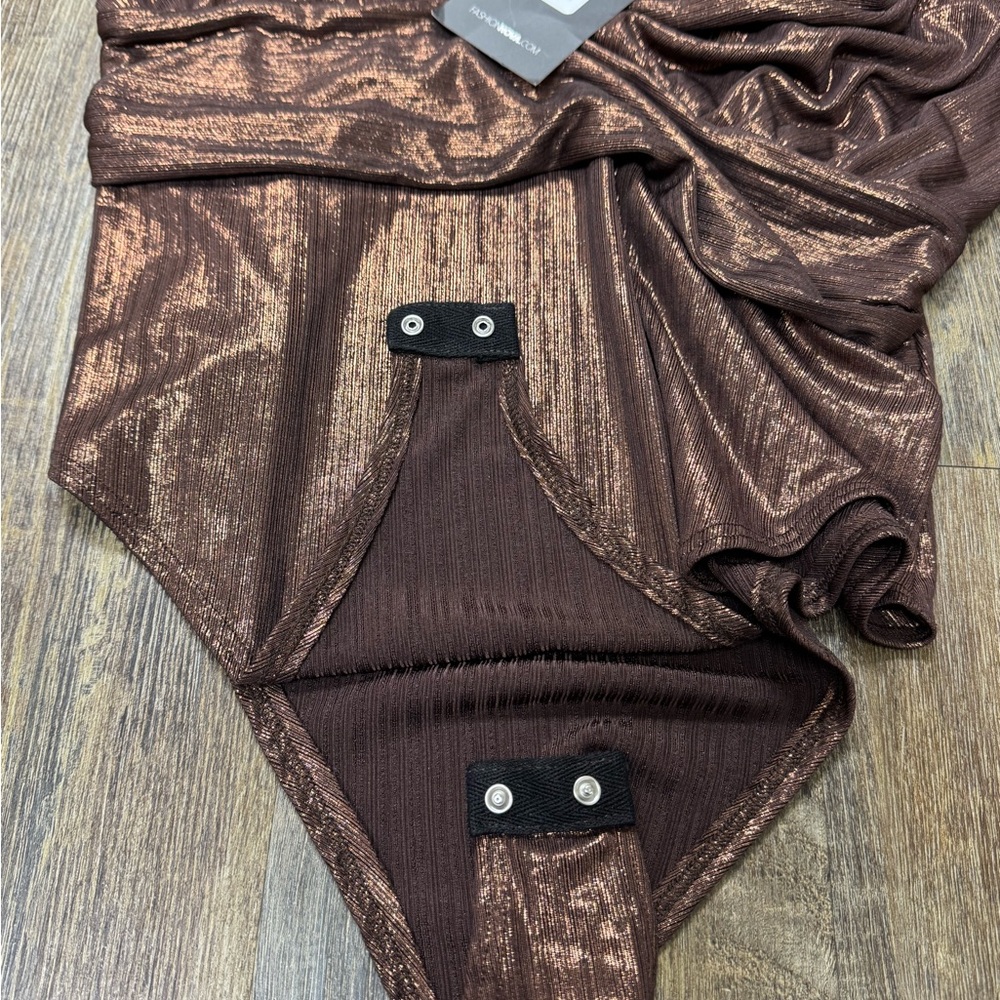 Fashion Nova 1X Metallic Brown Halter Body Suit NWT PartyClub Statement Layering - Picture 14 of 16